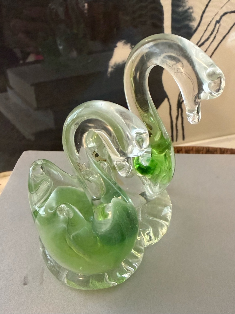 Green Glass Swan Figurines - Art Glass Home Accent